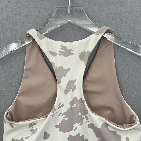 BEACH RIOT Ruby Crop Tank Womens M Taupe Cow Print Racerback V Neck Athleisure - Picture 6 of 14